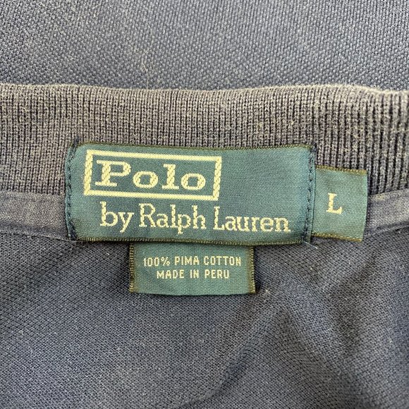 Polo Ralph Lauren Navy Green Striped Snap Polo L - Picture 2 of 5